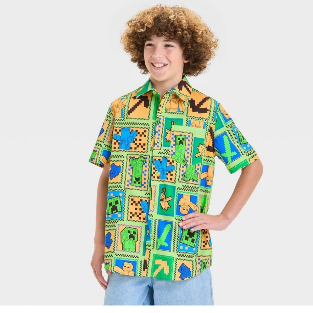 Minecraft Button Down Shirt For Boys